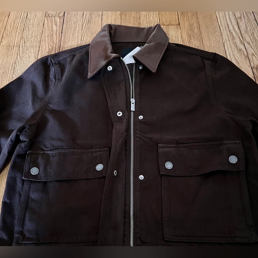 Mango Denim Parka with Faux-Leather Collar in Chocolate | Size M | NWT - Picture 3 of 8